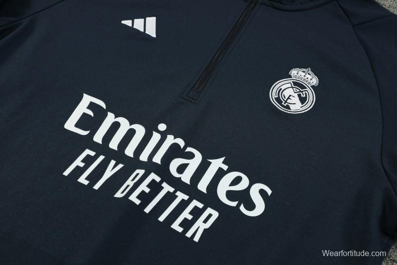 23/24 Real Madrid Navy Hoodie Half Zipper Jacket+ Pants