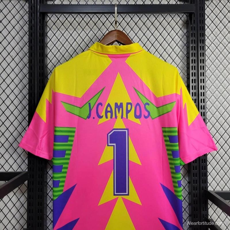 Retro 1998 Mexico Goalkeeper CAMPOS 1 WORLD CUP CAMPOS 1 Home Pink Jersey